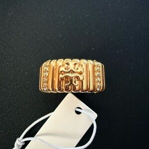 Tory Burch Gold Ring with Crystal Details size 8